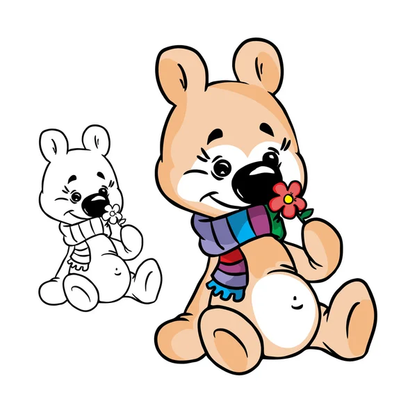 Bear in a scarf and a flower — ストックベクタ